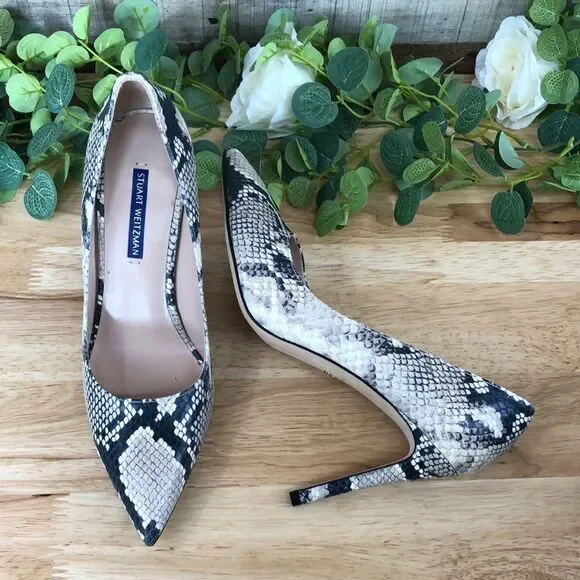 STUART WEITZMAN LEIGH 95 WOMENS FAUX LEATHER EMBOSSED PUMPS 8 - Picture 3 of 6